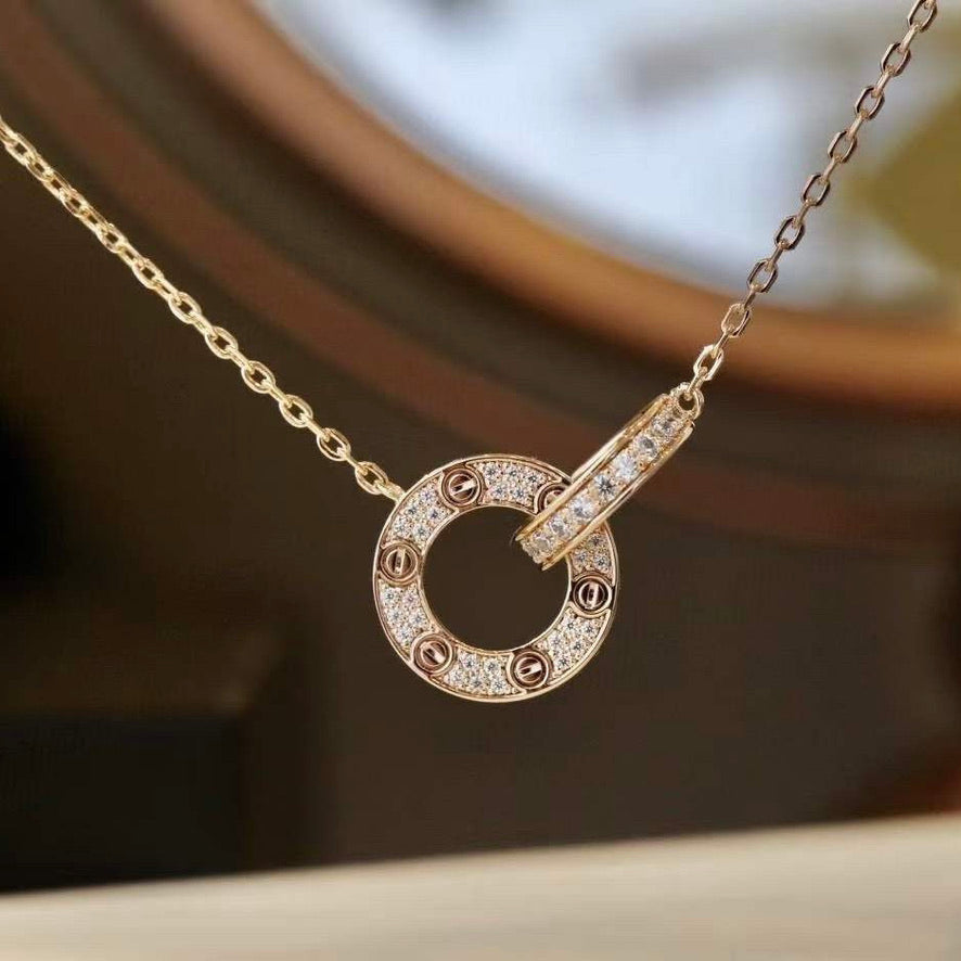 [Everoly JW] LOVE 7,6 MM HALSKETTE ROSÉGOLD UND SILBER VOLLER DIAMANT