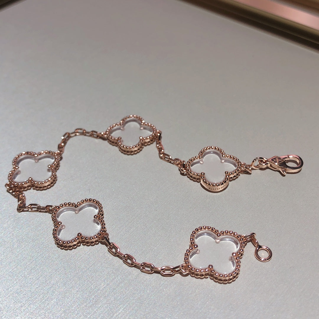 [Everoly JW] CLOVER 5 MOTIF ROCK CRYSTAL BRACELET