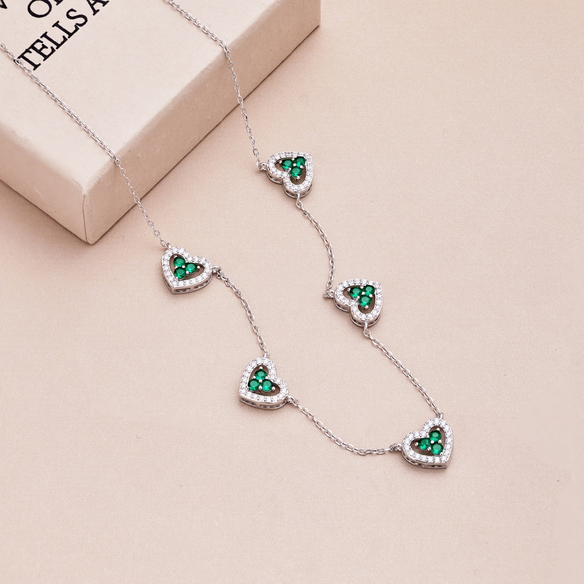 [Olivia JW]Sparkling Five Heart Necklace