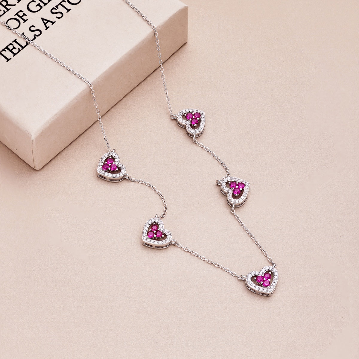 [Olivia JW]Sparkling Five Heart Necklace