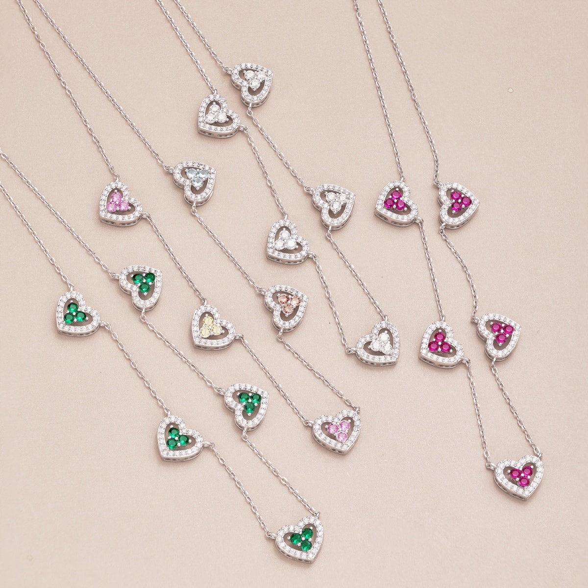 [Olivia JW]Sparkling Five Heart Necklace