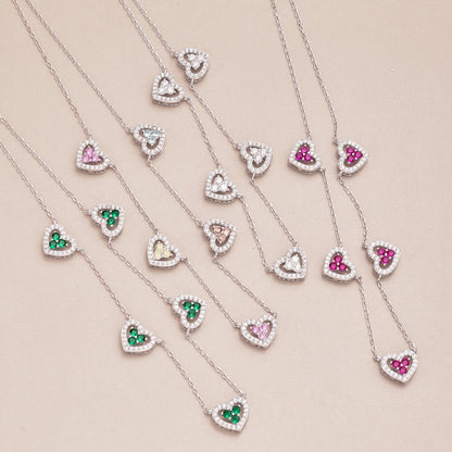 [Olivia JW]Sparkling Five Heart Necklace