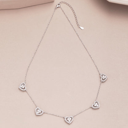[Olivia JW]Sparkling Five Heart Necklace
