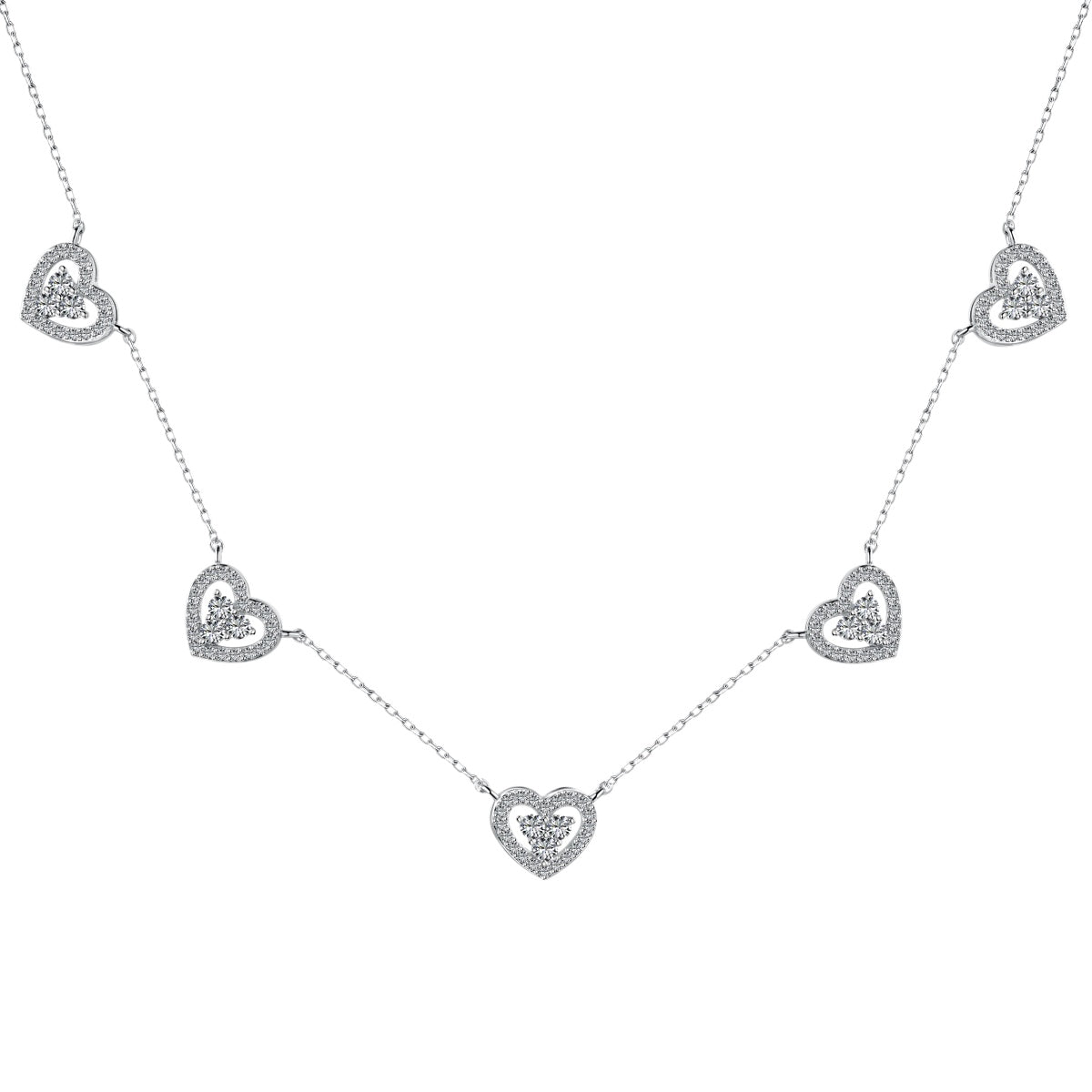 [Olivia JW]Sparkling Five Heart Necklace