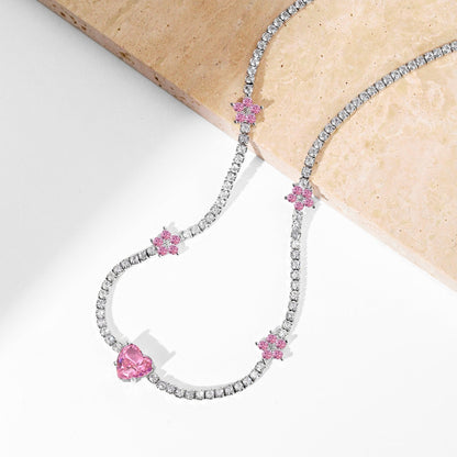 [Olivia JW]Dazzling Pink Heart Flower Necklace