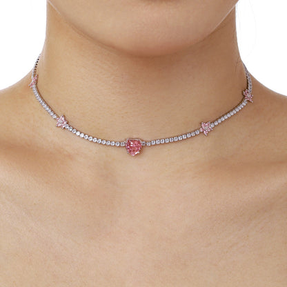 [Olivia JW]Dazzling Pink Heart Flower Necklace