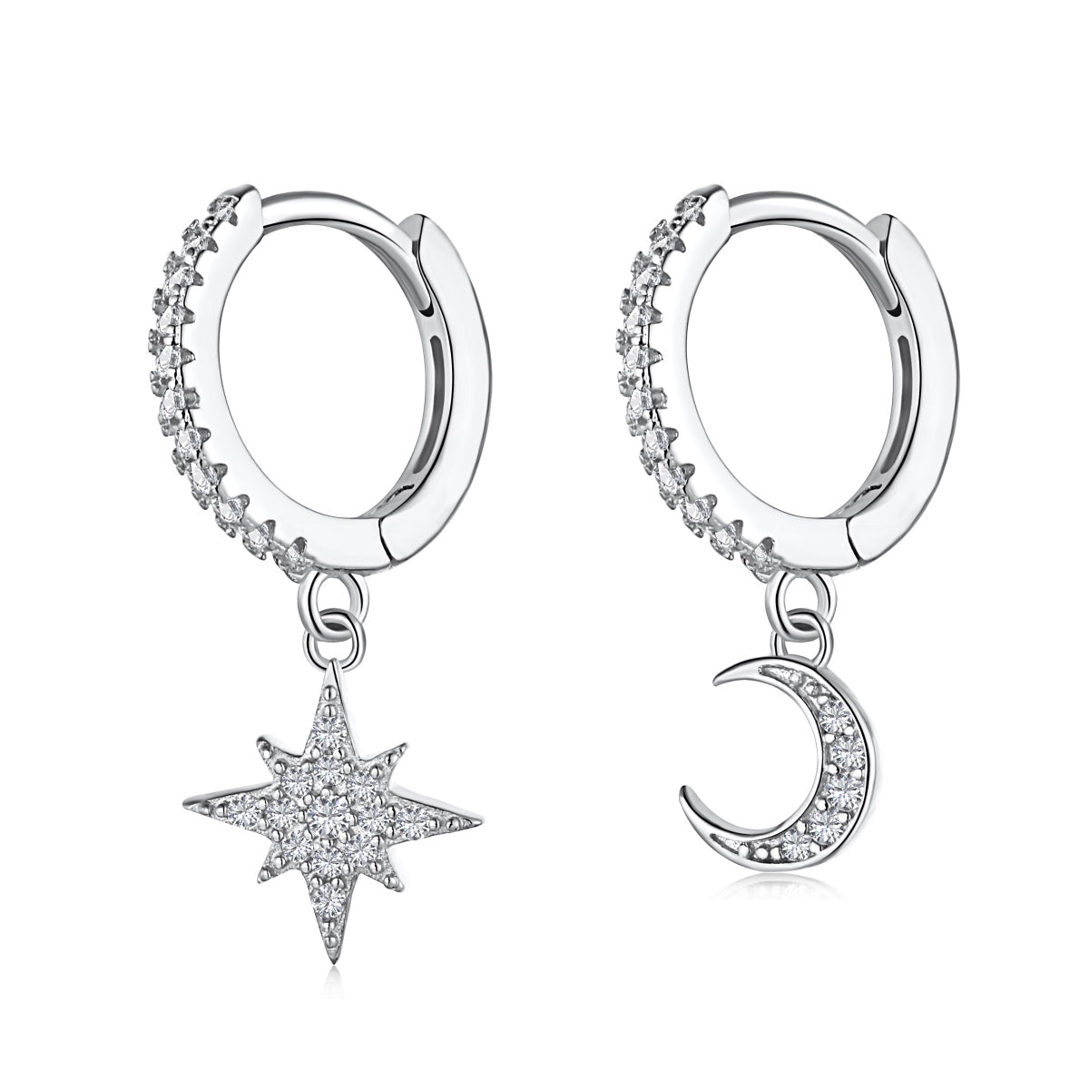 [Everoly JW]Asymmetrische Ohrringe mit Stern und Mond