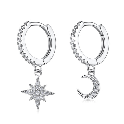 [Everoly JW]Asymmetrische Ohrringe mit Stern und Mond