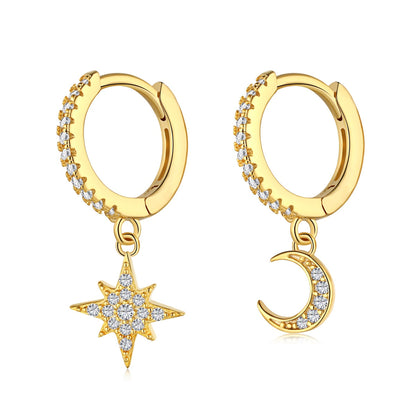 [Everoly JW]Asymmetrische Ohrringe mit Stern und Mond