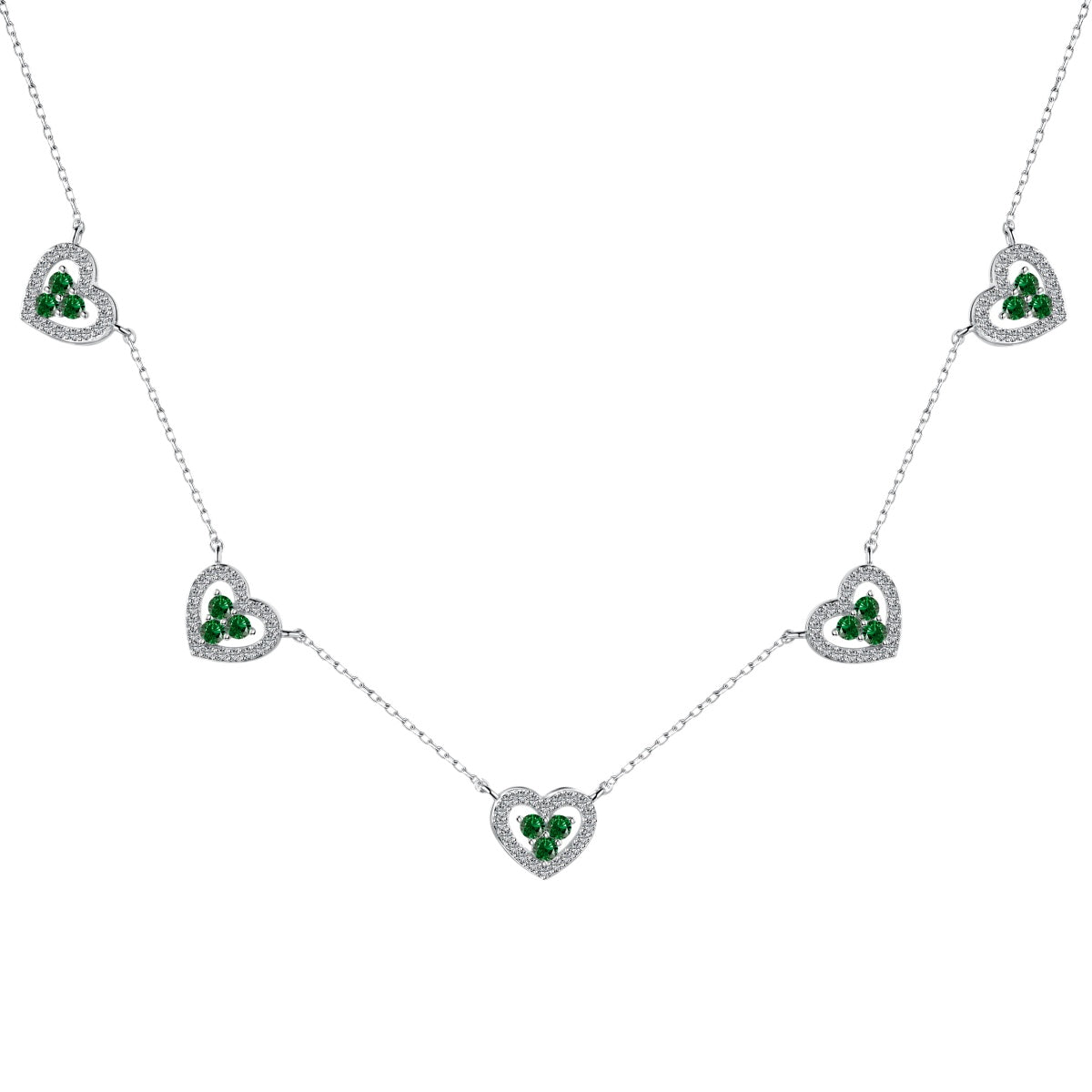 [Olivia JW]Sparkling Five Heart Necklace