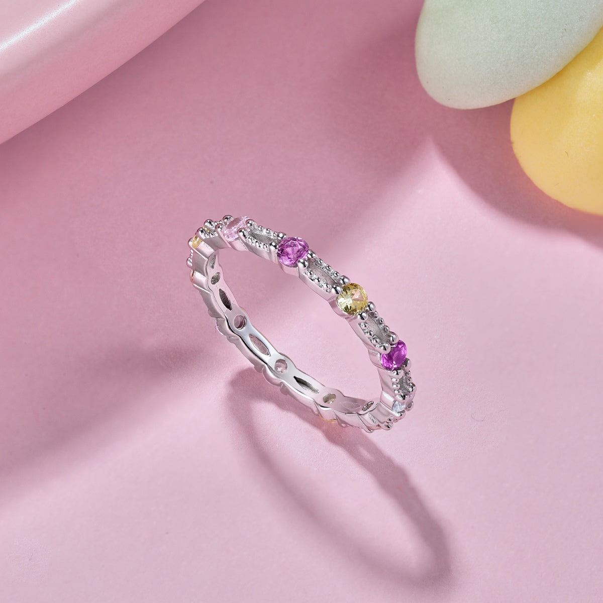 [Olivia JW]Sparkling Colorful Round Cut Tennis Ring