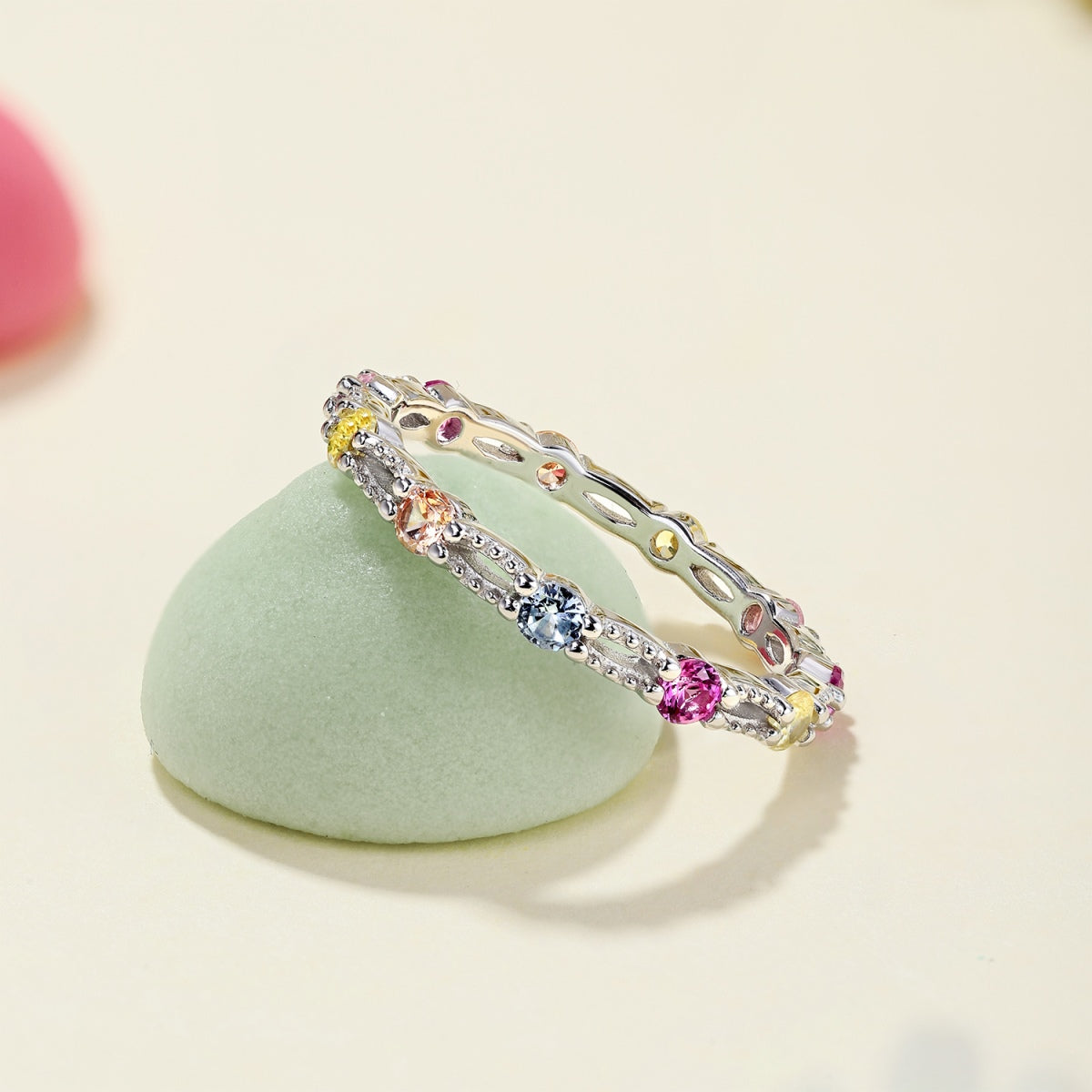 [Olivia JW]Sparkling Colorful Round Cut Tennis Ring