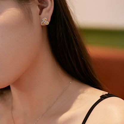[Olivia JW]Ornate Flower Shape Pear Cut Lover Earrings