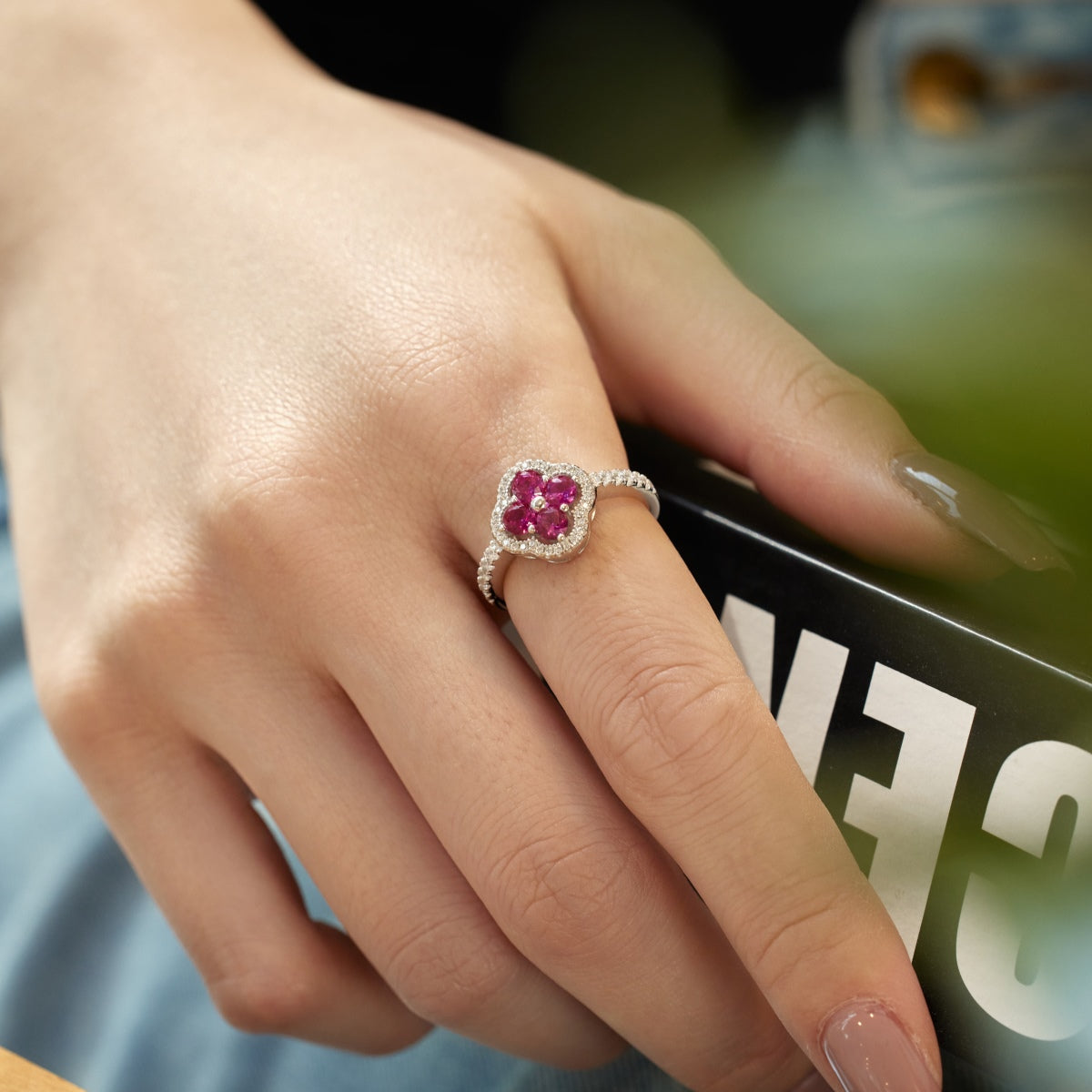 [Everoly JW]Four Leaf Clover Flower Design Ring