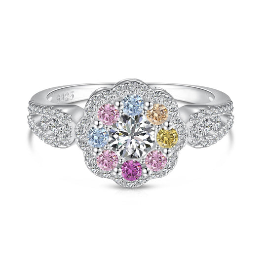 [Everoly JW] Zarter, farbenfroher Ehering in Blumenform mit rundem Schliff