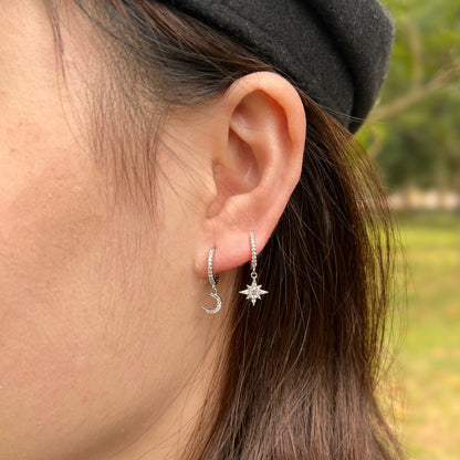 [Everoly JW]Asymmetrische Ohrringe mit Stern und Mond