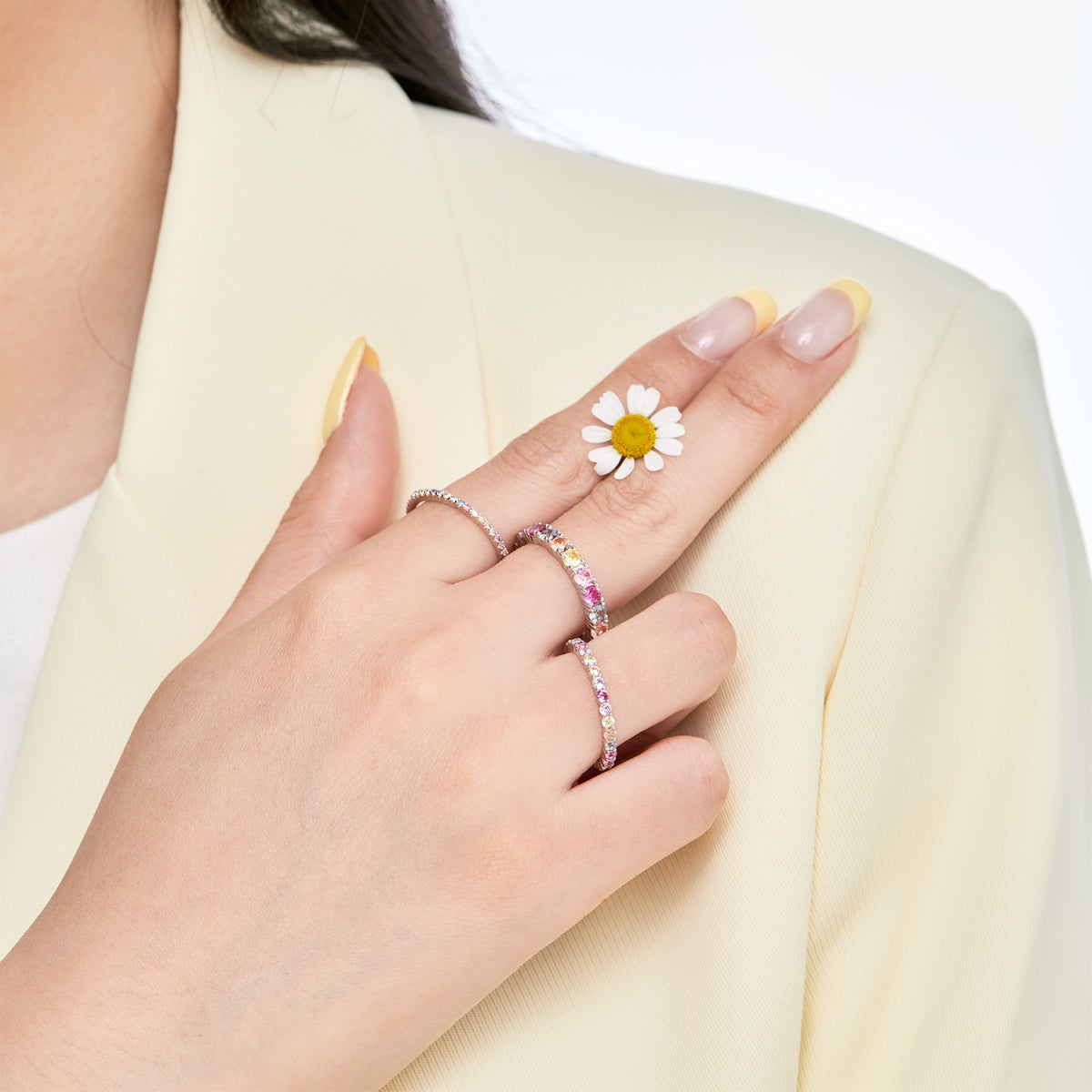 [Olivia JW]Ornate Colorful Round Cut Tennis Ring