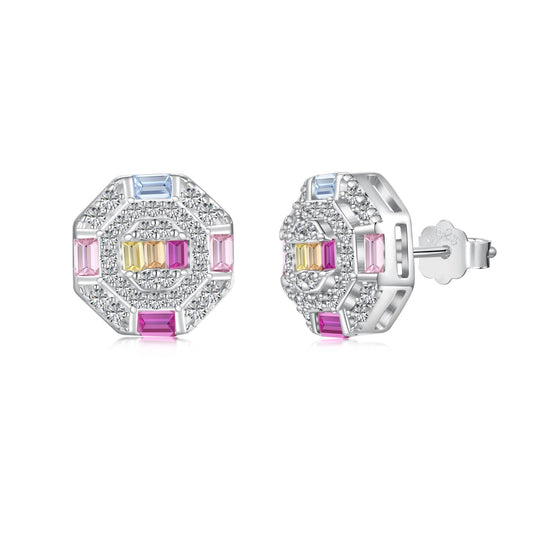 [Olivia JW]Ornate Colorful Octagon Shape Daily Earrings