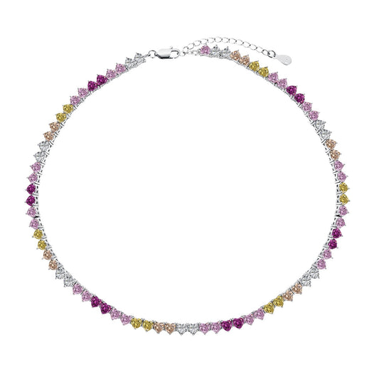 [Everoly JW] Funkelnde bunte Tennis-Halskette mit Herz