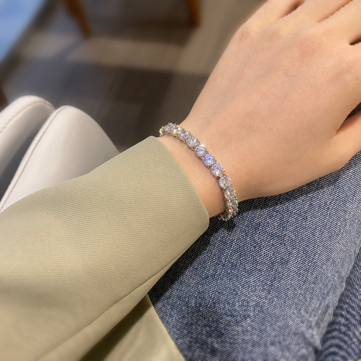 [Everoly JW]0,75 Karat schillerndes Hochzeitsarmband im Rundschliff