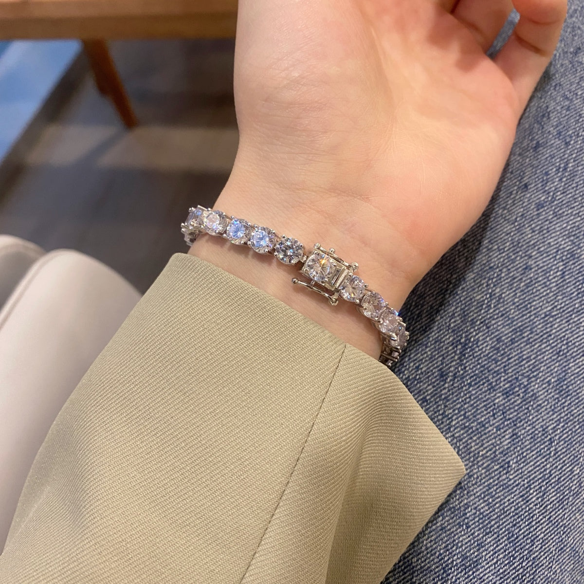 [Everoly JW]0,75 Karat schillerndes Hochzeitsarmband im Rundschliff
