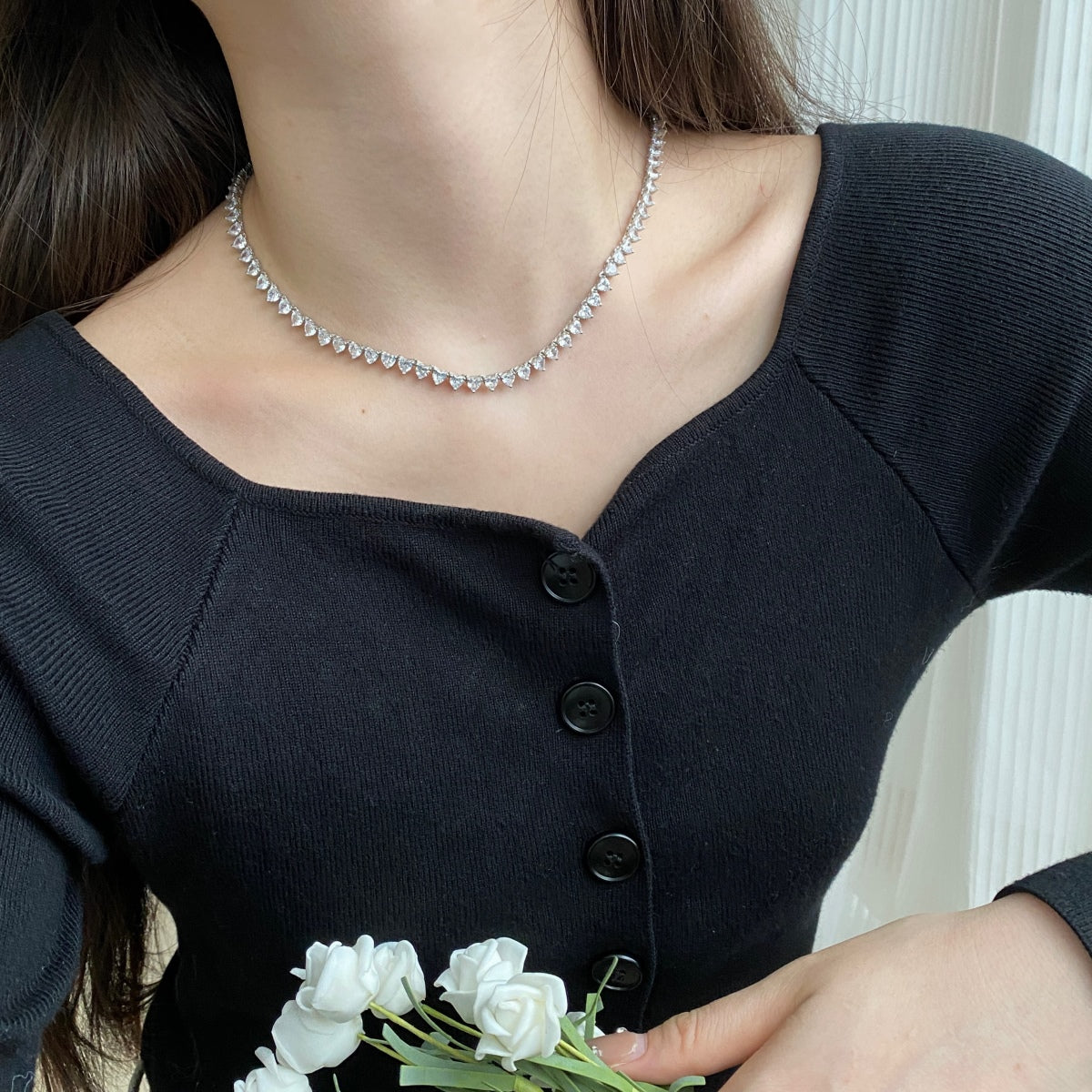 [Olivia JW]Ornate Heart Cut Tennis Necklace