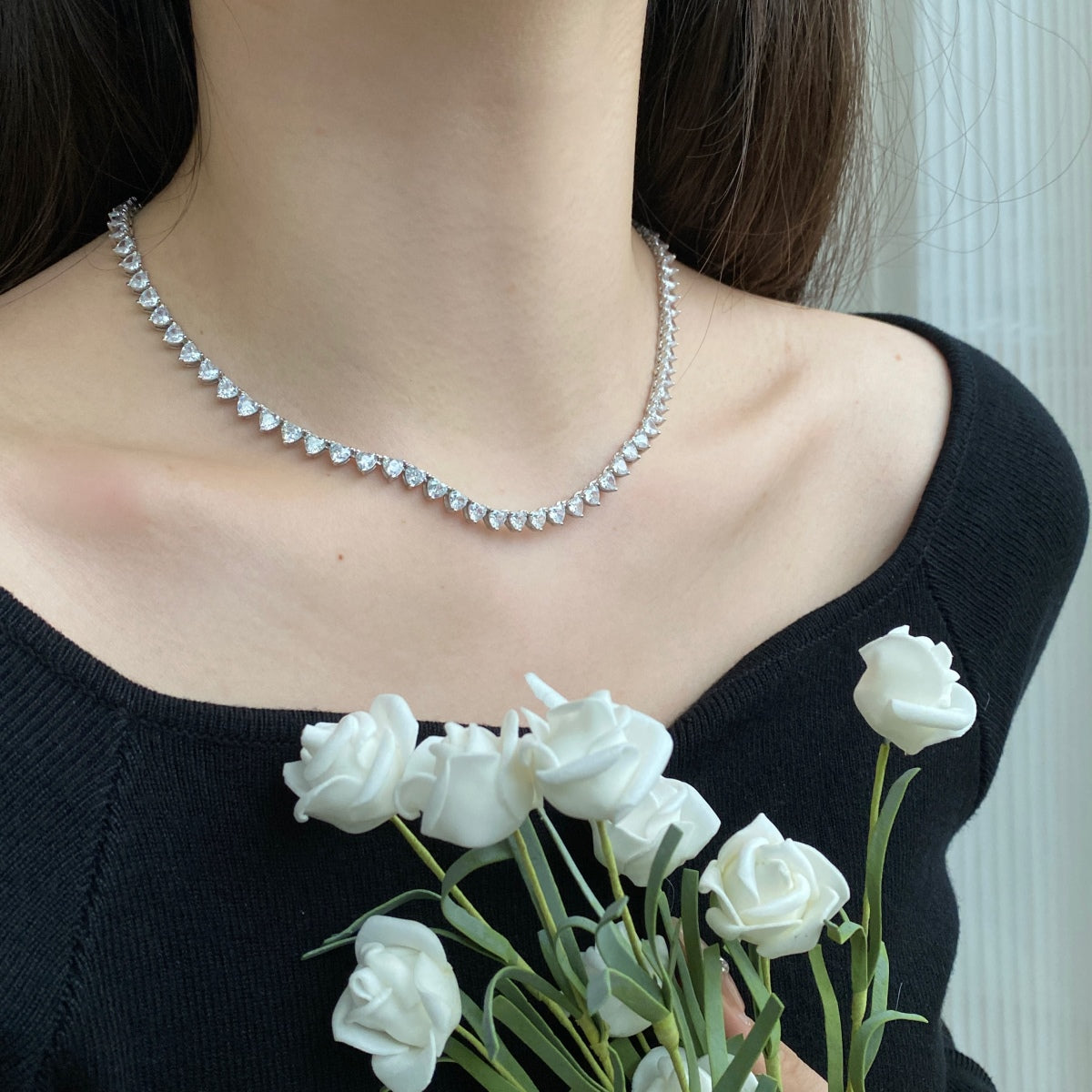 [Olivia JW]Ornate Heart Cut Tennis Necklace