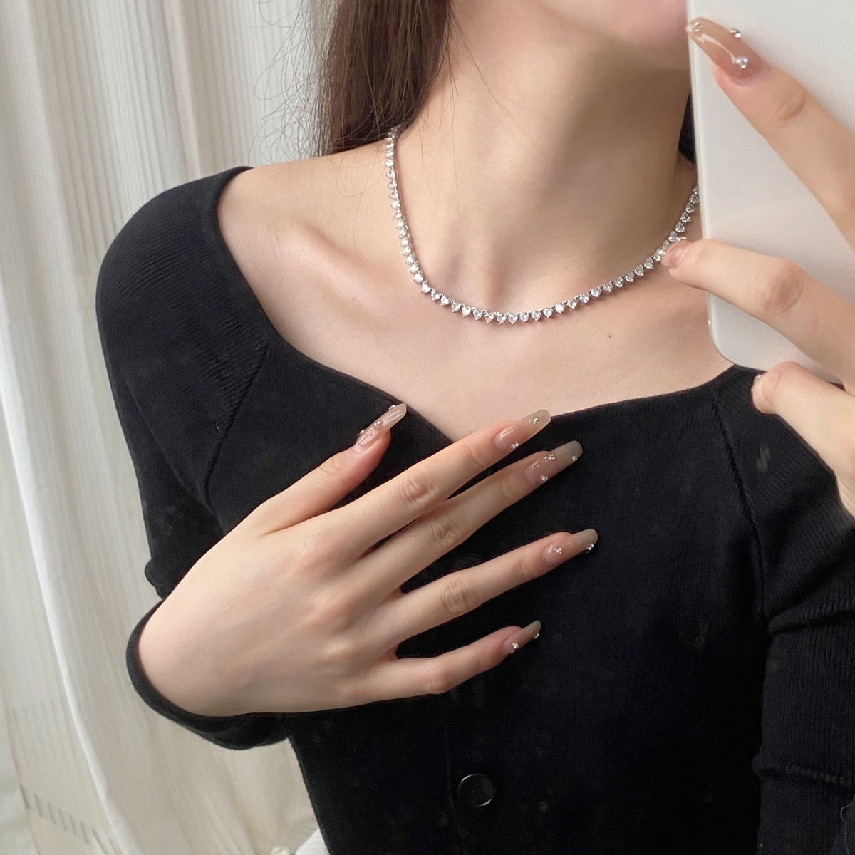 [Olivia JW]Ornate Heart Cut Tennis Necklace