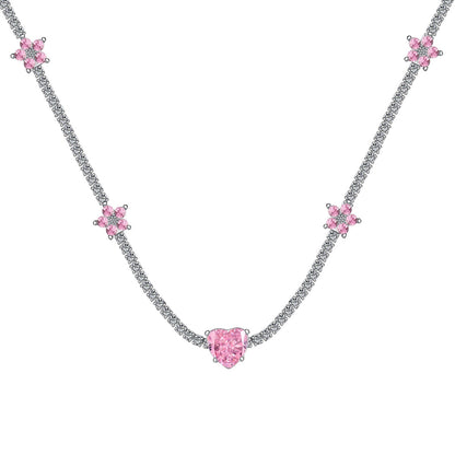 [Olivia JW]Dazzling Pink Heart Flower Necklace