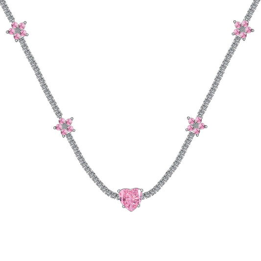 [Olivia JW]Dazzling Pink Heart Flower Necklace