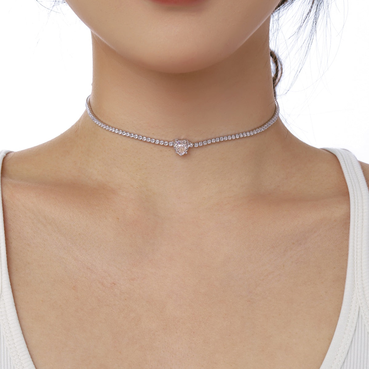 [Olivia JW]2.0 Carat Sparkling Tennis Heart Cut Necklace