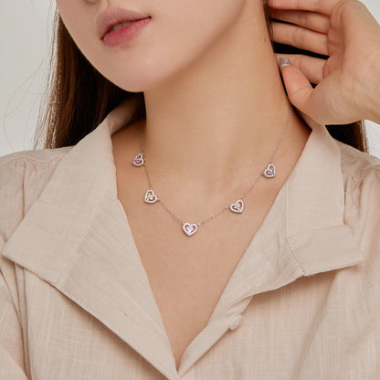 [Olivia JW]Sparkling Five Heart Necklace