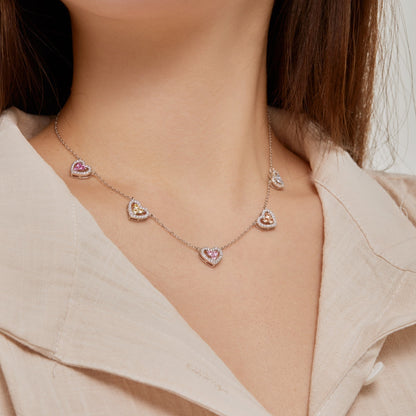 [Olivia JW]Sparkling Five Heart Necklace
