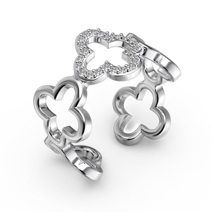 [Everoly JW]Ring in Form eines vierblättrigen Kleeblatts mit hohlem Design