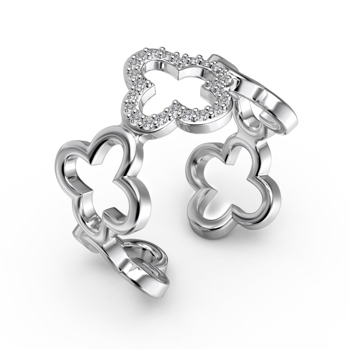 [Olivia JW]Hollow Design Four-Leaf Clover Flower Shape Ring