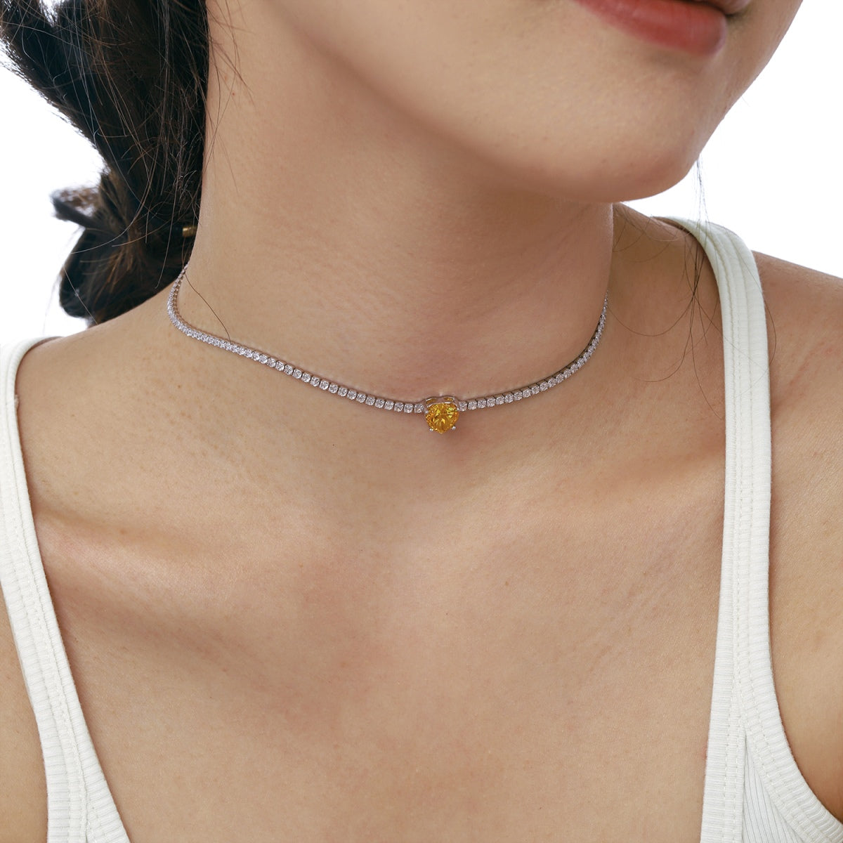 [Olivia JW]2.0 Carat Sparkling Tennis Heart Cut Necklace