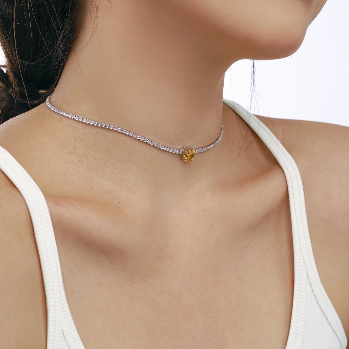 [Olivia JW]2.0 Carat Sparkling Tennis Heart Cut Necklace