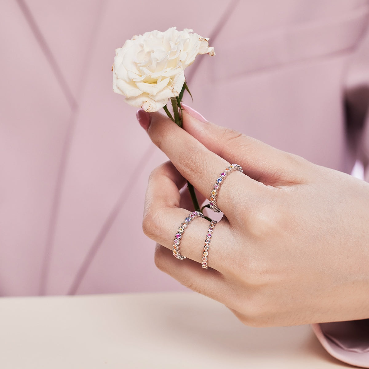 [Olivia JW]Sparkling Colorful Round Cut Tennis Ring