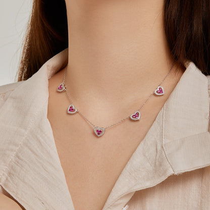[Olivia JW]Sparkling Five Heart Necklace