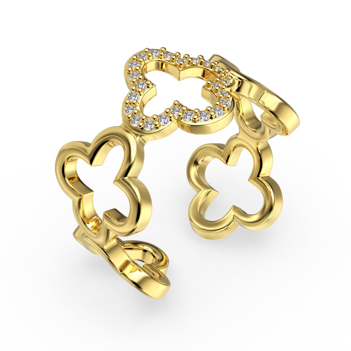 [Everoly JW]Ring in Form eines vierblättrigen Kleeblatts mit hohlem Design