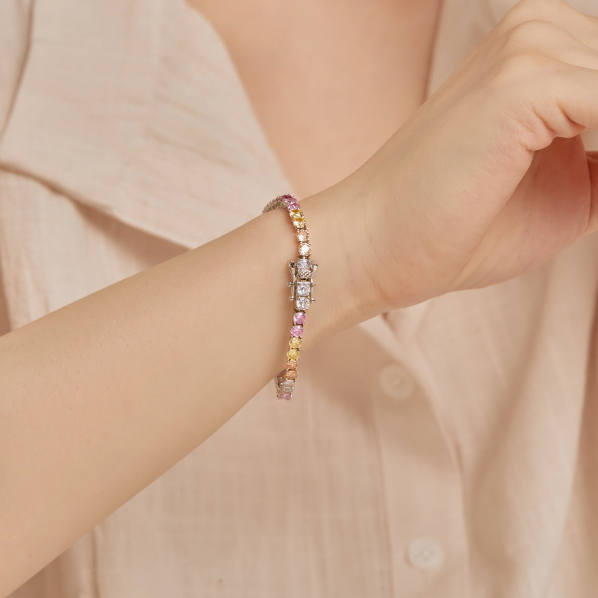 [Olivia JW]Radiant Colorful Round Cut Tennis Bracelet