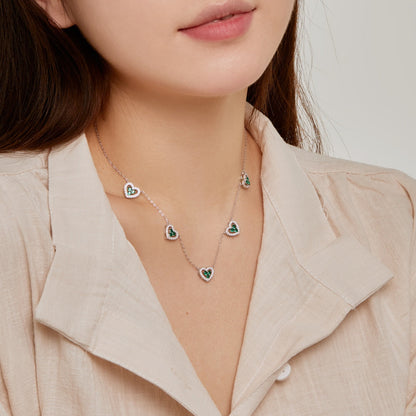 [Olivia JW]Sparkling Five Heart Necklace