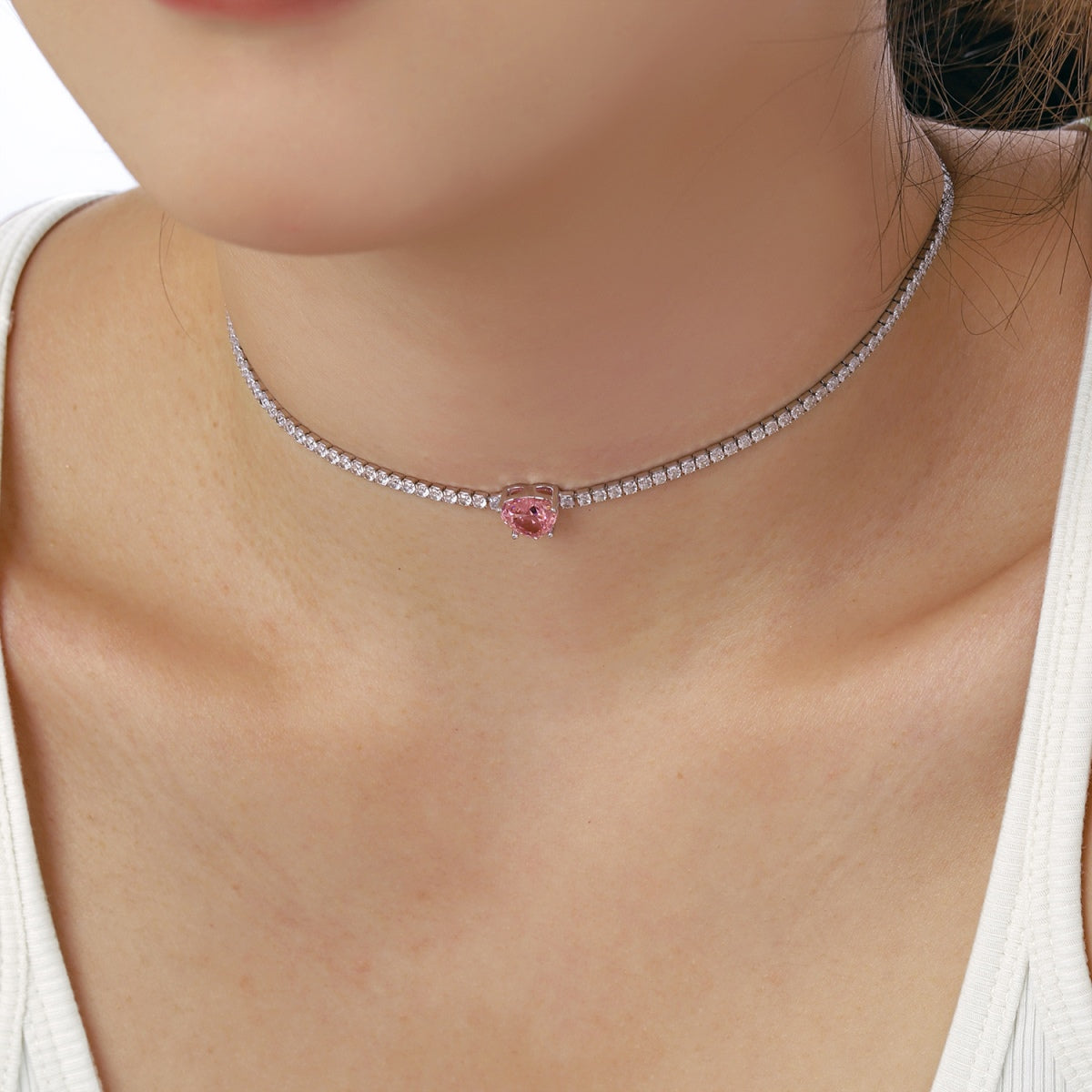 [Olivia JW]2.0 Carat Sparkling Tennis Heart Cut Necklace
