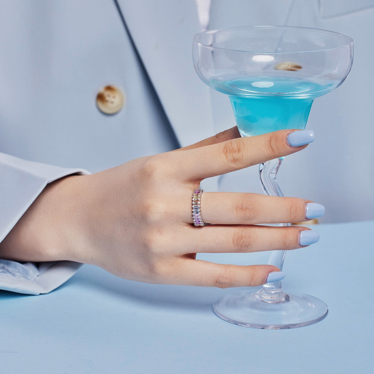 [Everoly JW] Spritziger, verzierter Cocktailring im Smaragdschliff