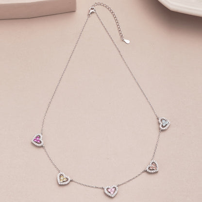 [Olivia JW]Sparkling Five Heart Necklace