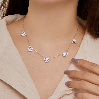[Olivia JW]Sparkling Five Heart Necklace