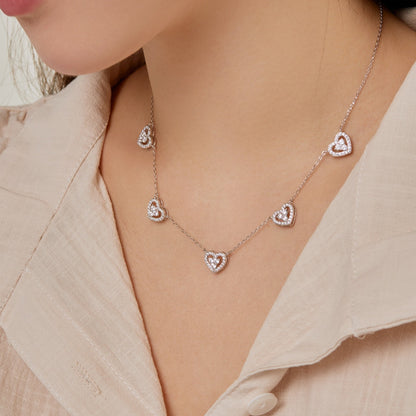 [Olivia JW]Sparkling Five Heart Necklace