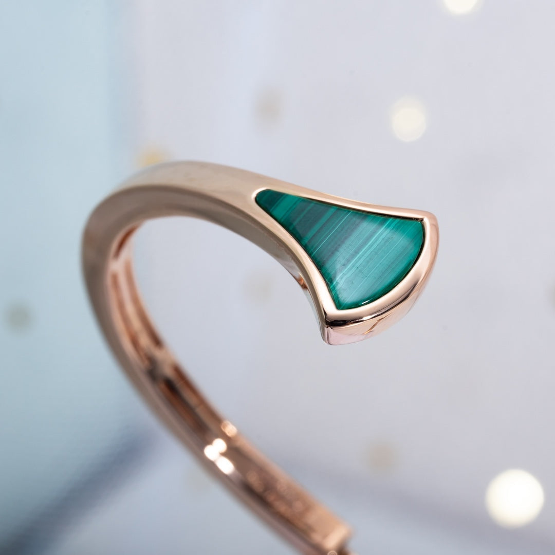 [OLIVIA]DREAM BRACELET OPEN MALACHITE PINK GOLD