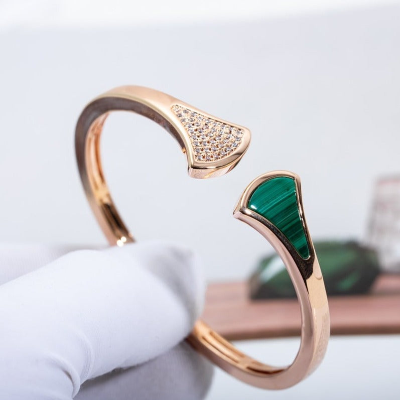 [OLIVIA]DREAM BRACELET OPEN MALACHITE PINK GOLD