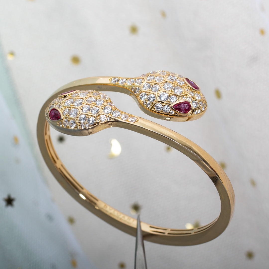 [OLIVIA]SERPENTI BRACELET PINK GOLD DIAMOND DOUBLE SNAKE